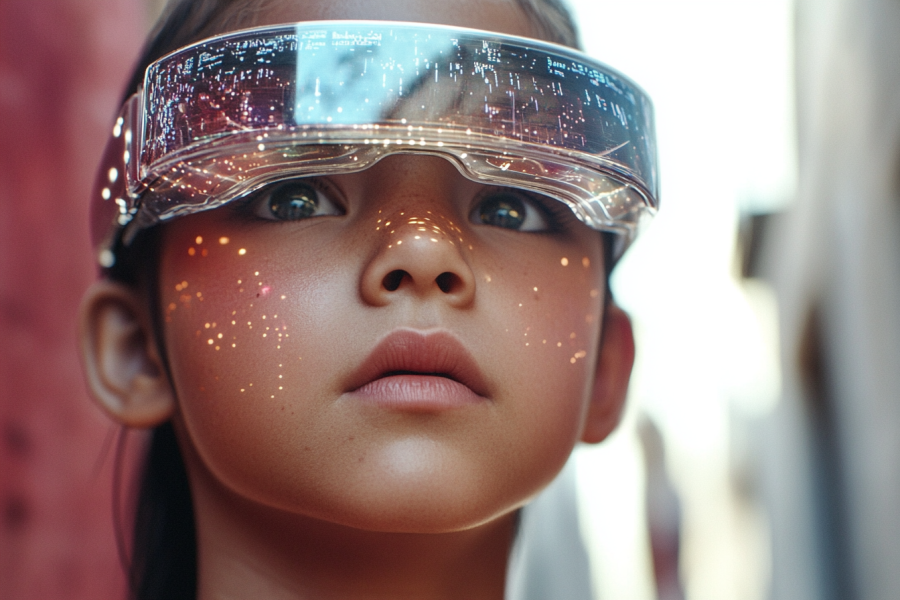 SoulBilba. Chica futurista con gafas de realidad virtual